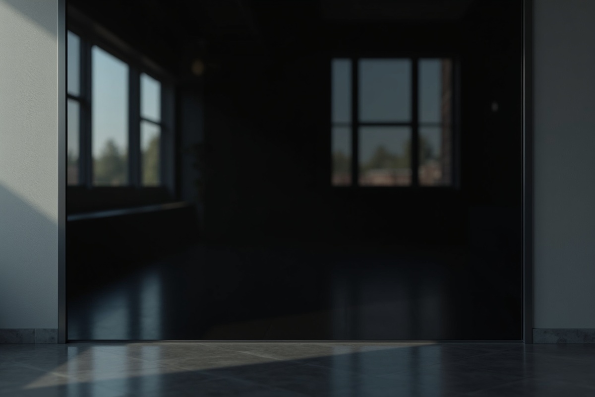 Glossy black back-painted glass surface showing the reflective depth and seamless finish achievable only with pigment applied to the back of tempered glass