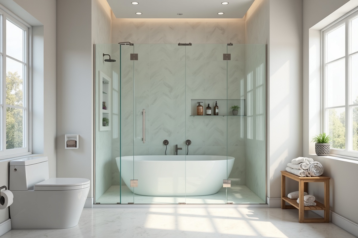 Elegant frameless glass shower enclosure in a tiled bathroom showcasing precision glass installation