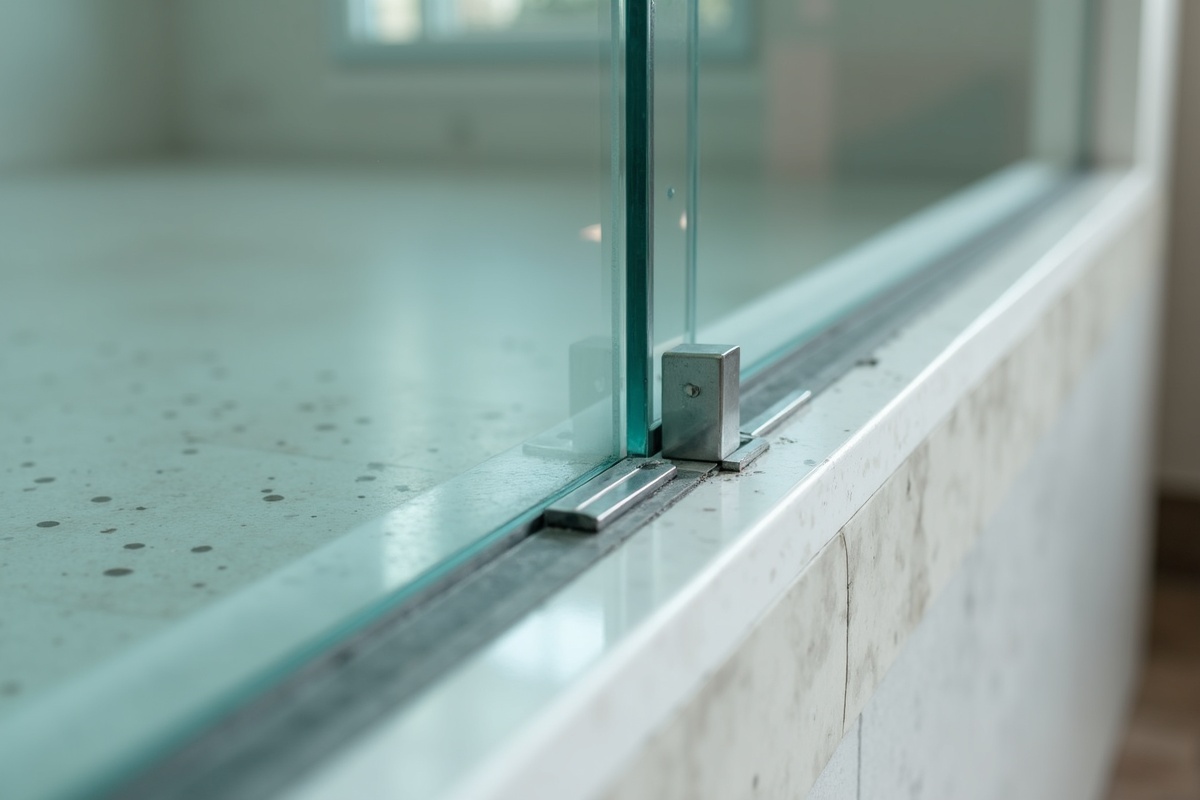 Custom tempered shower glass panel being fabricated showing polished edges and precise cutting for a frameless enclosure in Dallas