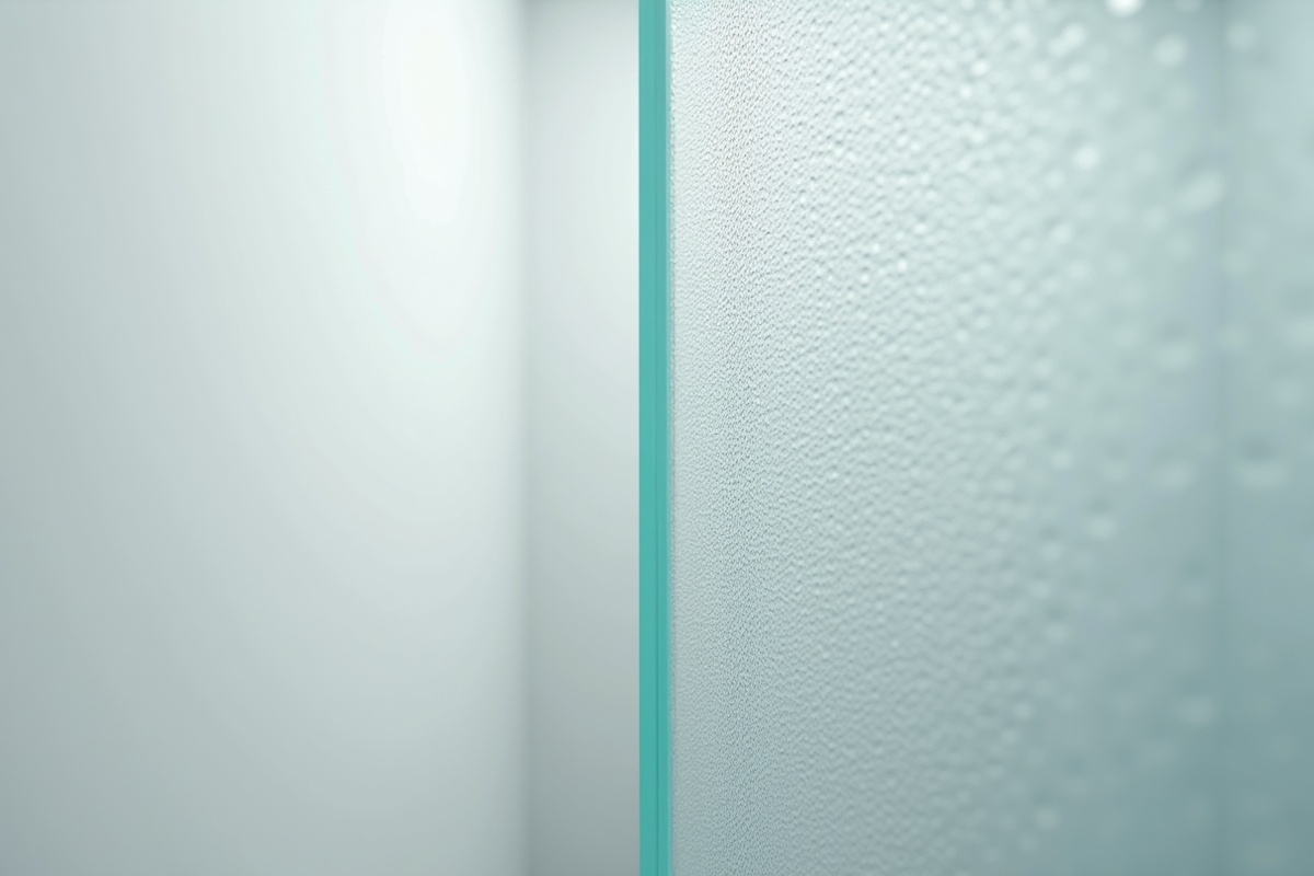 Close-up detail of frosted textured glass surface showing the fine matte grain characteristic of properly etched shower door glass ready for installation in a DFW bathroom