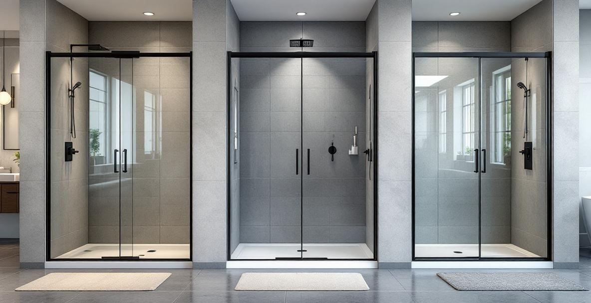 Modern bathroom featuring a frameless glass shower enclosure with clear glass panels and minimal chrome hardware against white tile walls