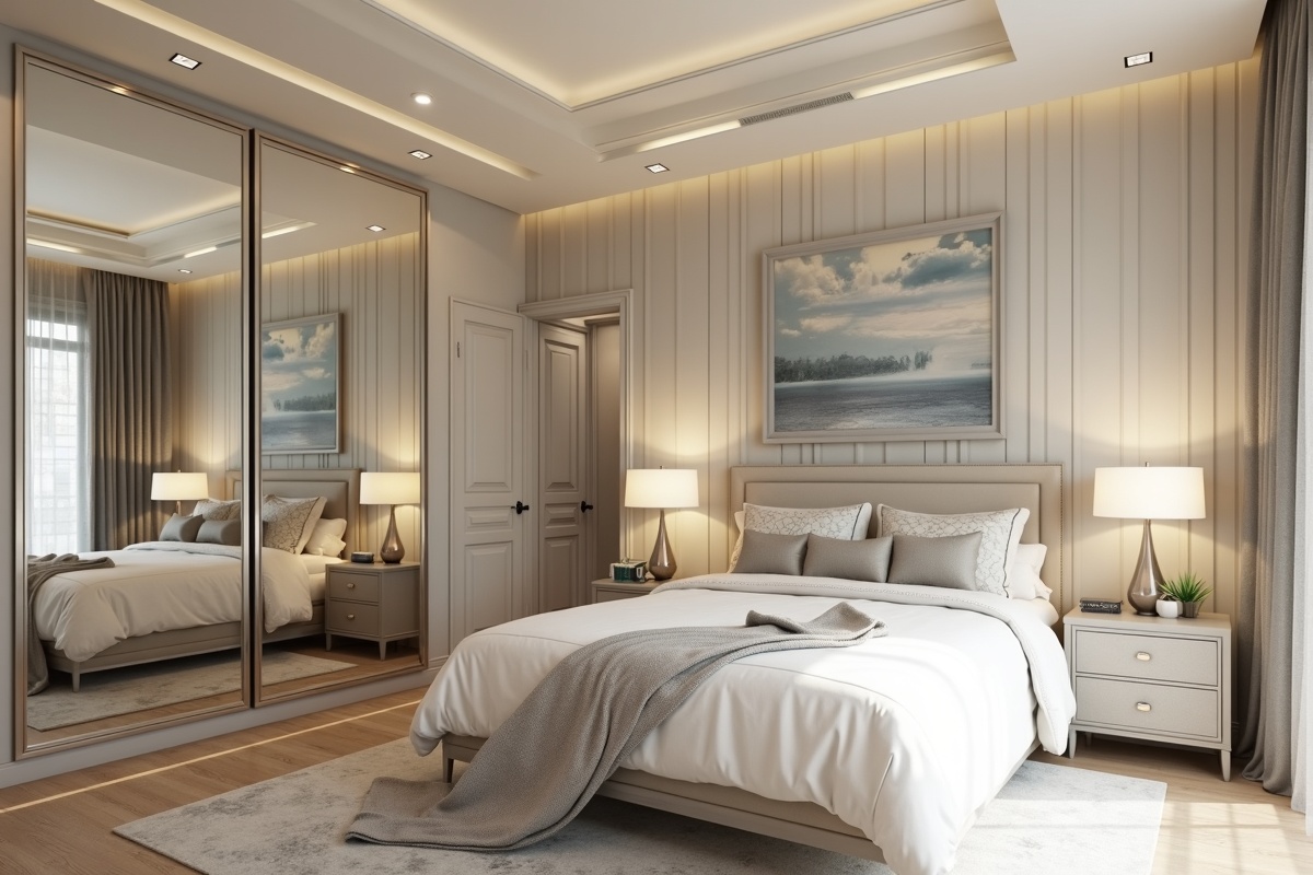Floor-to-ceiling mirror panels in a Dallas master bedroom showing dramatic space expansion and light multiplication effect