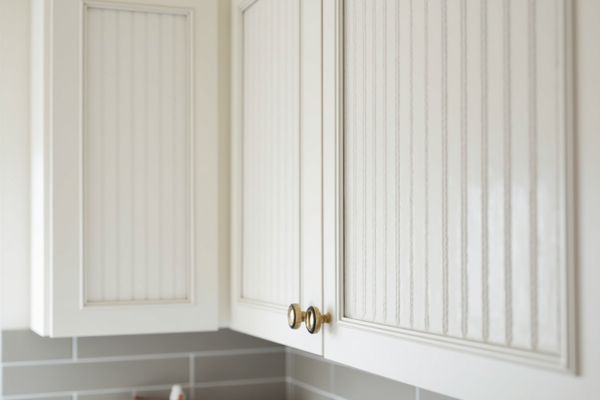 Reeded glass cabinet door inserts in a Dallas kitchen renovation showing fluted texture creating a modern transitional look in white upper cabinets