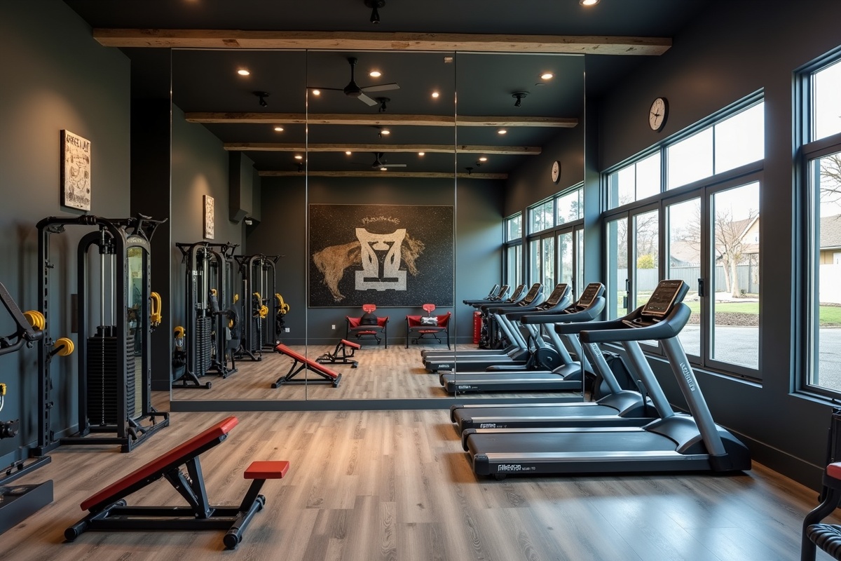 Large frameless wall mirror installed in a Plano TX home gym adding depth and light to the workout space