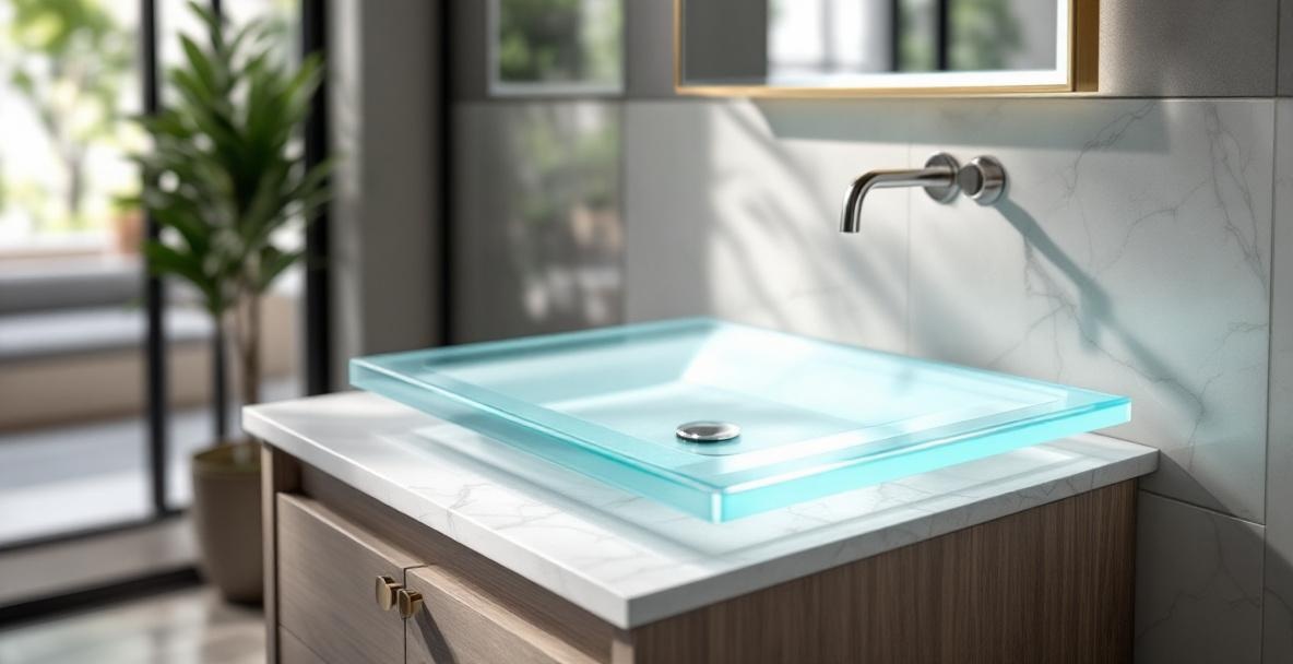 Modern bathroom with marble walls and white bathtub showing the kind of luxury bathroom where custom glass countertops are specified as an alternative to stone vanity tops in Dallas homes