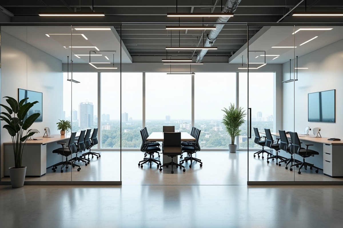DFW office space with frameless glass partition walls creating private conference rooms while allowing natural light to penetrate throughout the open workspace