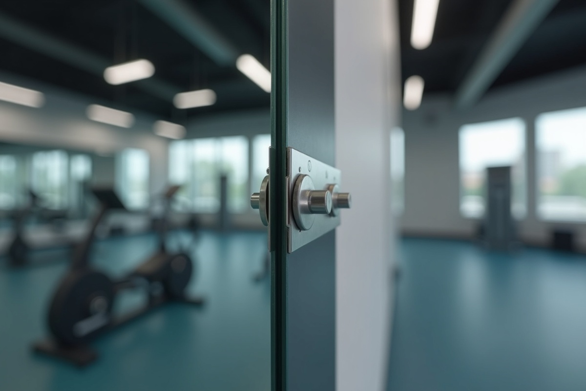 Safety mounting detail for gym mirror installation showing J-clip anchoring and panel alignment in a Dallas commercial fitness space