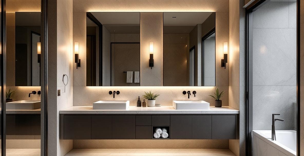 Spacious DFW luxury master bathroom featuring a freestanding bathtub, frameless glass shower, and oversized vanity mirror showing high-end primary bath design