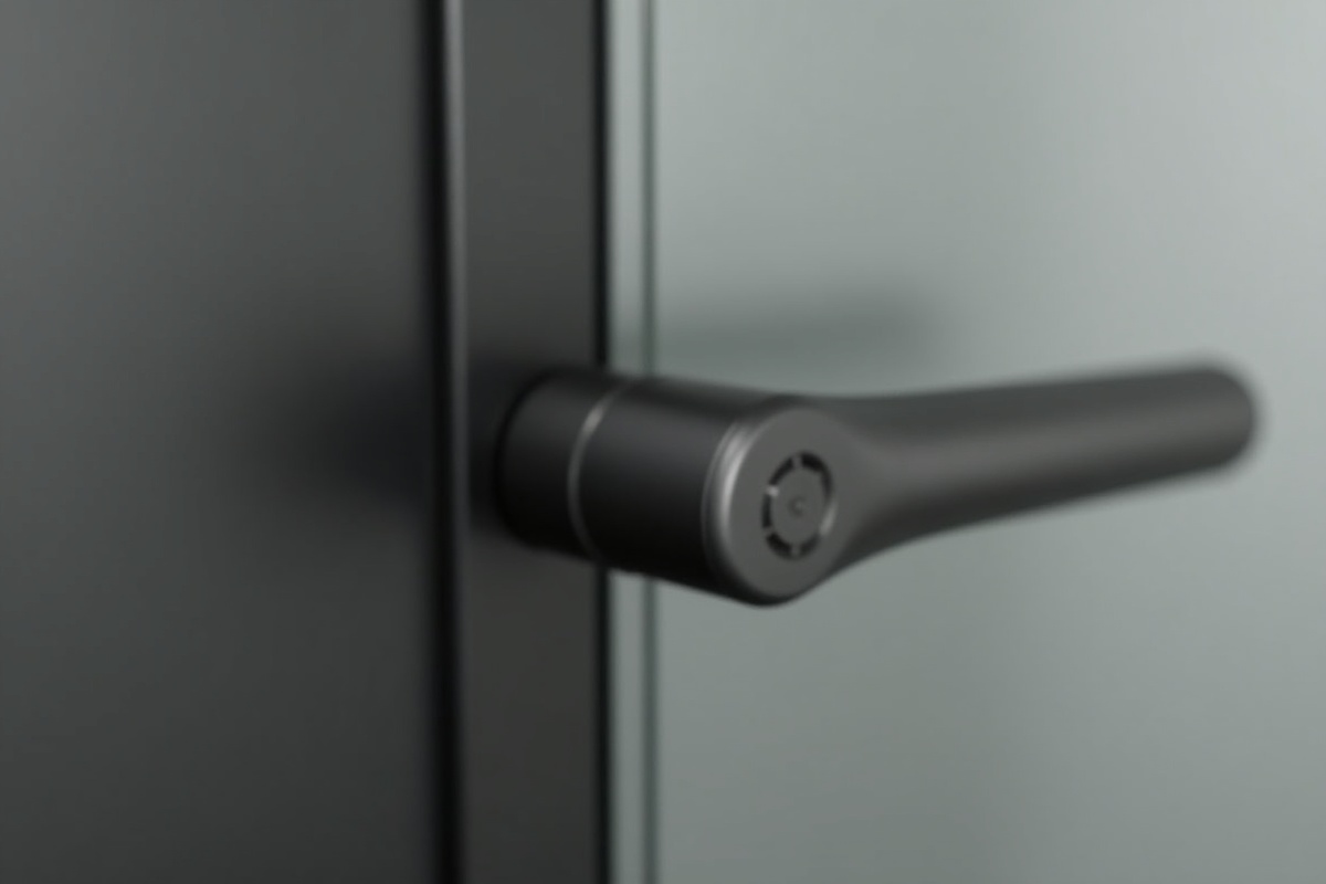 Close-up of high-quality matte black shower door handle and hinge set showing PVD finish quality on solid brass construction