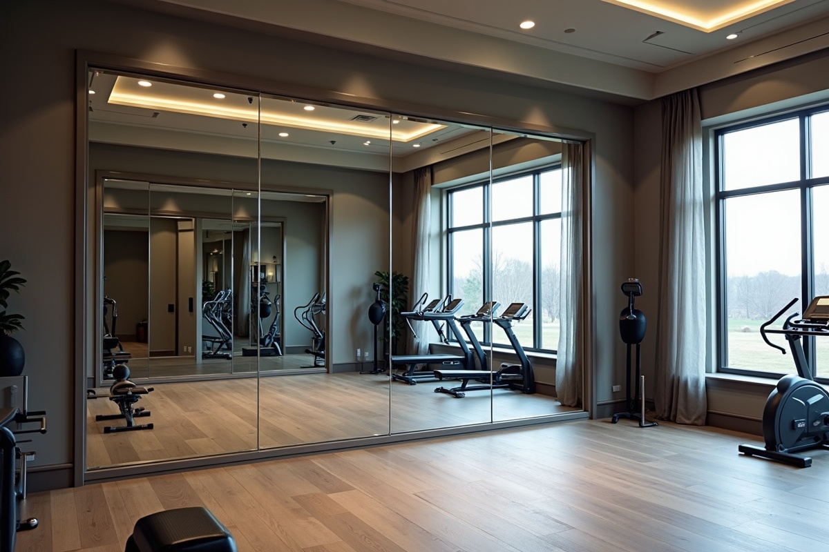 Custom wall mirror installation in a Flower Mound TX home gym covering the full workout wall with polished edges and professional mounting hardware