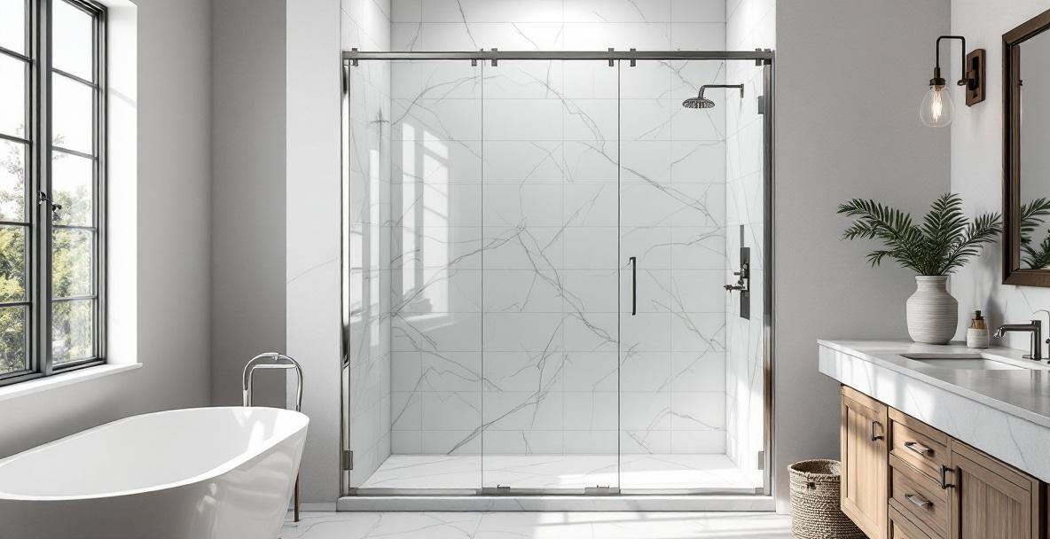 Modern shower area with frameless glass door ready for a Texas home sale after a pre-listing bathroom upgrade