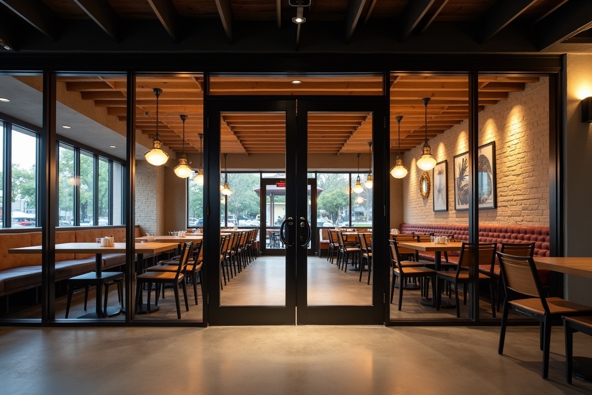 Completed commercial storefront glass installation at a DFW restaurant showing low-E insulated glass panels in aluminum frame with modern entry doors