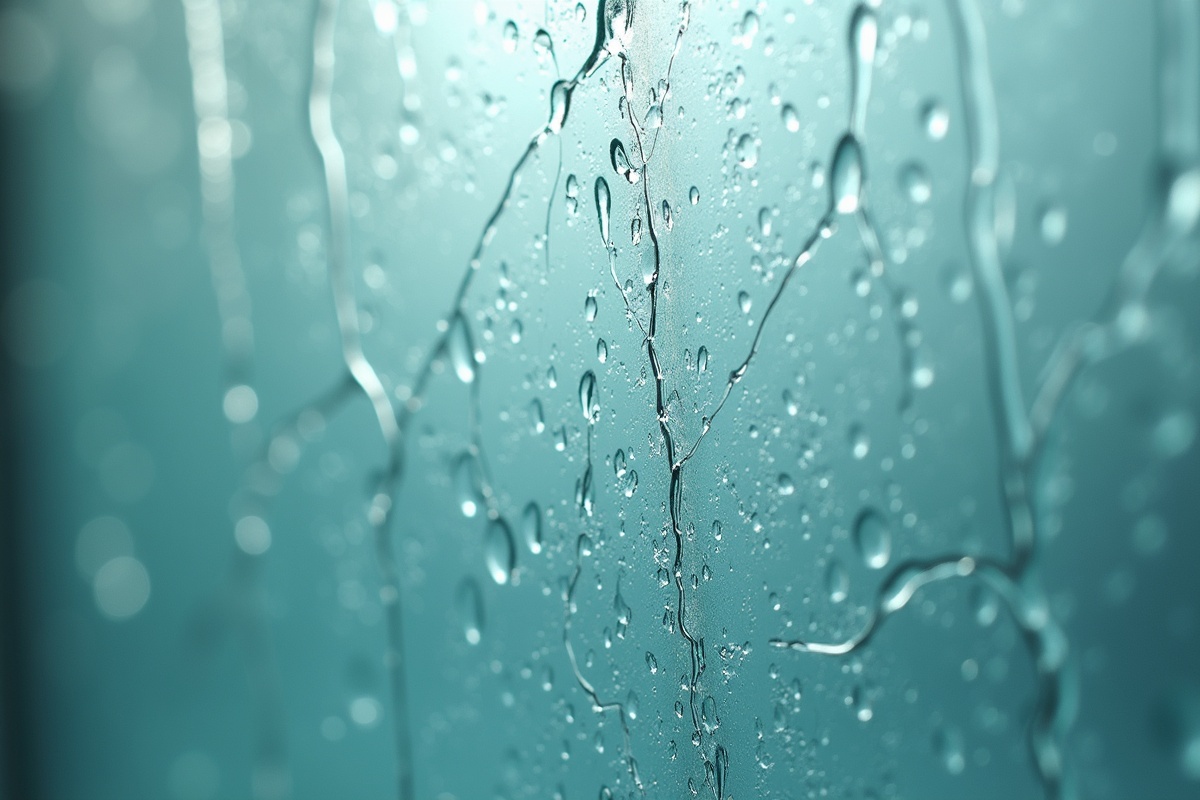 A highly detailed macro view of a textured glass surface illustrating how iron content in float glass affects the color and clarity of what is seen through it.